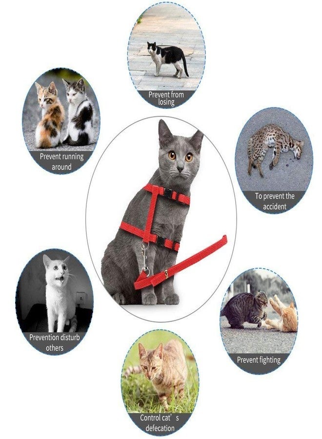 Pet Guard Nylon Reflective Safe Pets Collar and Leash Set Breakaway Safety Cat Puppy Kitten Cat Adjustable Nylon Harness Strap Collar with Leash Set Small Pet Walking (Plain Red Color) - Image 4